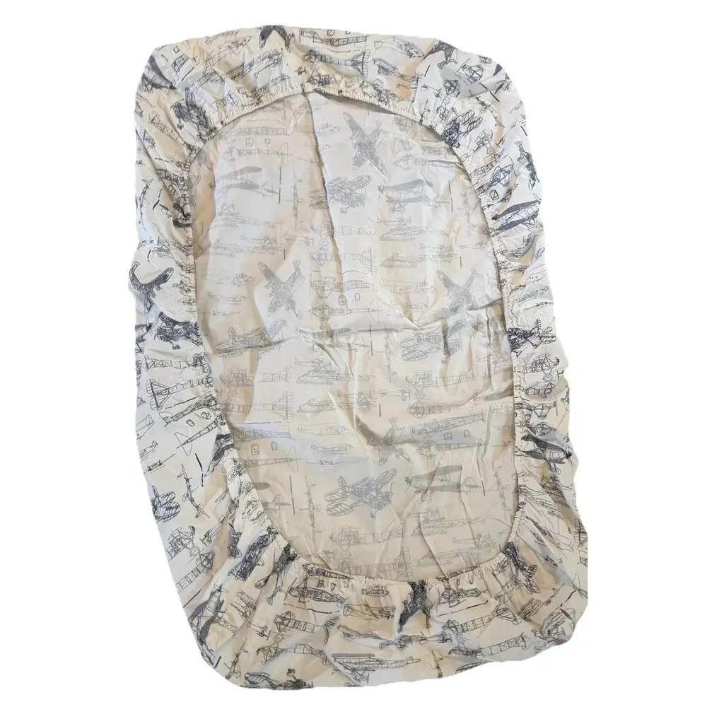Restoration Hardware Baby & Child Airplane Blueprint Sketch Crib Fitted Sheet